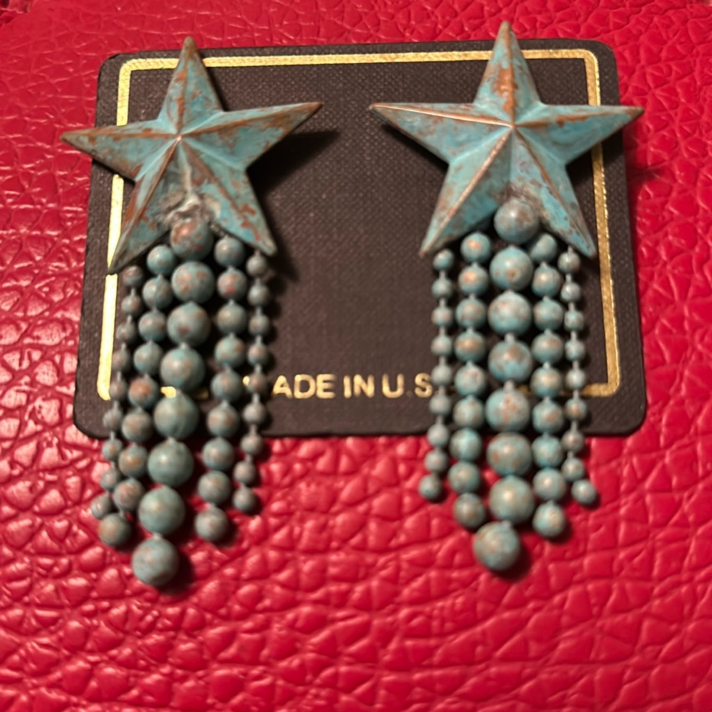 Brand New Vtg Star Metal Blue And Bronze Pierced Earings